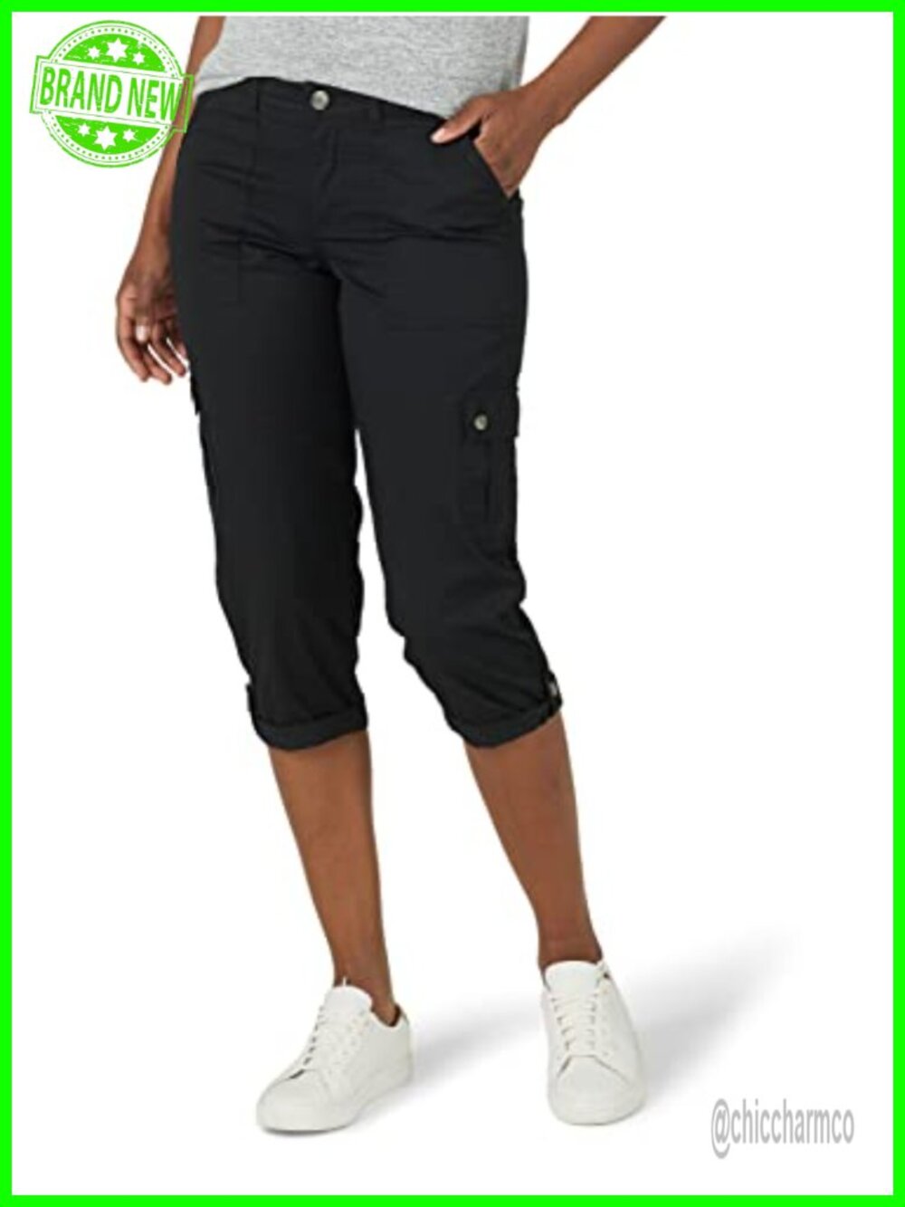 Lee Women's Flex-to-Go Cargo Capri Pants Relaxed Fit Mid Rise Comfort Waistband